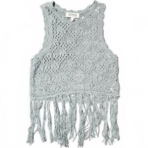 Shyanne Country Crop Top Women M Lace Fringe Western Blue Cowgirl Rodeo Knit